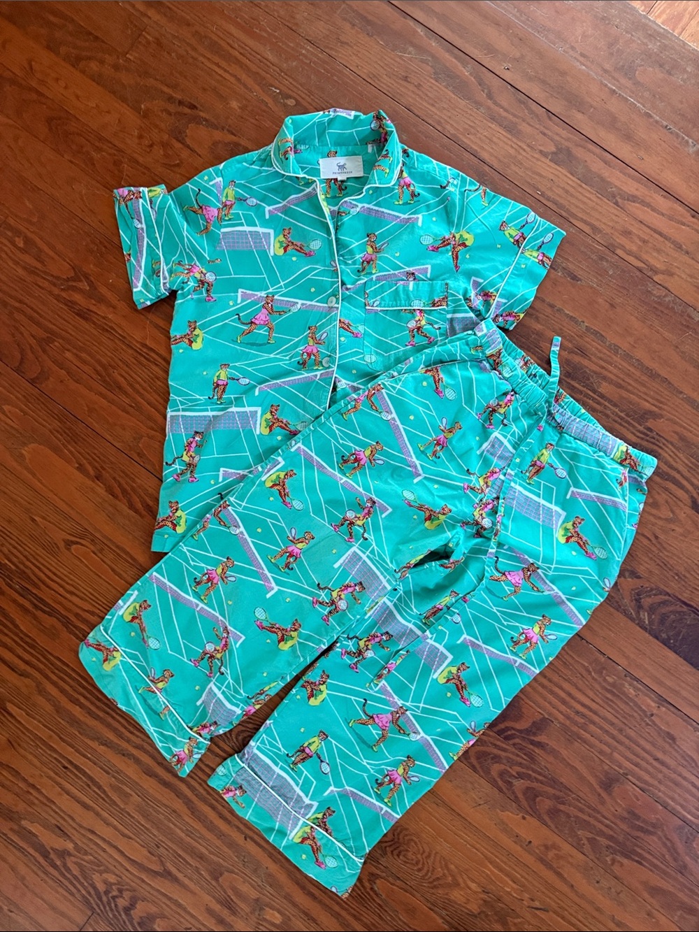 Printfresh Teal leopard tennis Player Short-Sleeve Pajama Set